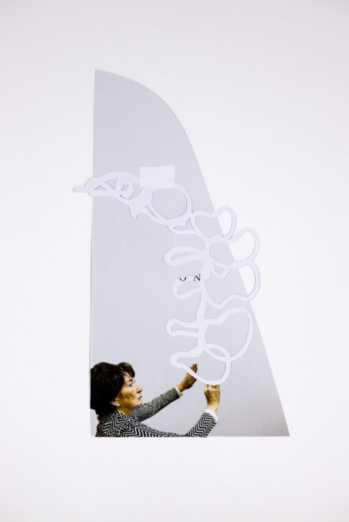 The Preparator, collage by Laura Kinney with cut magazine page and white cut-paper form suggesting unseen curatorial labor